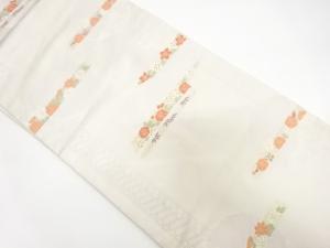 横段に花模様織り出し　名古屋帯